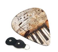 Piano Violin Music Notes Printed Guitar Picks, 6 Pack with Leather Keychain Pick Holder - 0.46mm, 0.71mm, 0.96mm Assorted Thickness for Acoustic Ukulele, Electric Guitar, Acoustic Guitar, Bass