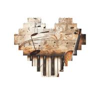 Piano Violin Music Notes Printed Jigsaw Puzzle 10.8x12.8 CM, Heart-Shaped Puzzle Challenging Game for Adults Gifts, Family Fun Decorative Wall Decor
