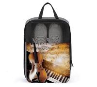 Piano Violin Music Notes Shoe Bag Travel Shoe Organizer Water-Resistant Shoe Pouch with Zipper Sneaker Dust Bag, gray, One Size, Modern