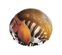 Piano Violin Music Notes Shower Caps for Women Reusable Waterproof Shower Bonnet Large Elastic Bath Caps Double Layers Bathing Hair Caps Designed for all Hair Lengths with PEVA Lining