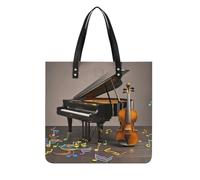 Piano Violin Music Notes Tote Bag Shoulder Bags Grocery Shopping Bag