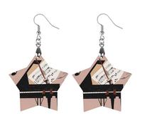 Piano Violin Music Notes Wooden Earrings for Women, Vintage Elegant Wood Jewelry, Lightweight Earrings for Wedding, Party, Everyday Jewelry Gift, Star, Wood, wood
