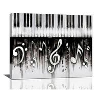 Piano Wall Art Music Note Pictures Wall Decor Black And White Canvas Prints Paintings Home Office Music Studio Decorations for Bathroom Living Room Bedroom 20"x16"