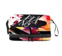 Piano Watercolor Double Layer Cosmetic Bag for Women and Girls, Travel Toiletry Bag Makeup Handy Pouch Organiser Bag with Brush Compartment