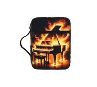 Piano-Wildness-Fire Bible Cover Case with Handle, Water-Resistant Oxford Fabric Bible Bag Organizer with Zipper Pockets for Church