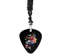 Piano with Butterflies Flying Guitar Picks Necklace Bass Pick Pendant Vintage R&B Steel Music Jewelry for Music Lovers