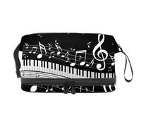 Piano with Music Notes Double Layer Cosmetic Bag for Women and Girls, Travel Toiletry Bag Makeup Handy Pouch Organiser Bag with Brush Compartment