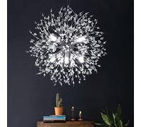PIAOPIAO Modern Firework Chandeliers Dandelion Pendant Light, 8 Lights G9 Lamps Alloy Fixtures - with Bulb and 32 Strings Crystal, for Living Room, Bedroom, Dining, Foyer, Shop (Cold Light, Silver)