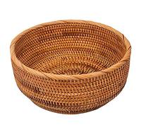 Piarktoy Natural Rattan Round Fruit Basket Wicker Tabletop Serving Weaving Food Bowls(, 1Pcs)