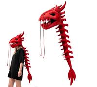 Piashow Dino Costume, Dino Skeleton Costume Children, 3D Spinosaurus Bone Plush Outfit for Halloween and Costume Parties (Red)