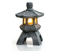 Piashow Japanese Decorative Japanese Stone Lantern Solar Pagoda Lantern Decoration for Outdoor Garden Zen Garden Pagoda Waterproof Solar Lamp