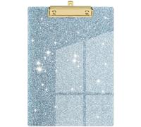 Piasoenc Acrylic Clipboards, Fashion Glitter Clip Board with Low Profile Gold Clip, Designed for Classroom School and Office Use, A4 Letter Size 9 x 12.5 in,Ice Blue