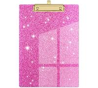 Piasoenc Acrylic Clipboards, Fashion Glitter Clip Board with Low Profile Gold Clip, Designed for Classroom School and Office Use, A4 Letter Size 9 x 12.5 in,Warm Pink