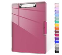 Piasoenc Clipboard with Storage, 8.5 x 11 Clip Boards with 2 Storage Case and A4 Paper Folder, Clear Dry Erase Top Panel, Heavy Duty Plastic, Folio & Side-Opening, for Nurses, Teachers, Lawers,Red