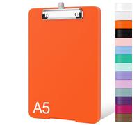 Piasoenc Small Clipboard with Storage, A5 Organization Box with Pen Holder, Plastic Clipboard with Low Profile Clip for Nurses, Teachers, Orange