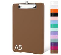 Piasoenc Small Clipboard with Storage, A5 Organization Box with Pen Holder, Plastic Clipboard with Low Profile Clip for Nurses, Teachers, Brown