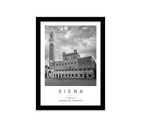 Piazza Del Campo, Siena Travel Print Siena Wall art Black and white Poster A4 Print in Black frame 24.5 X 33cm (9.6x13inch)