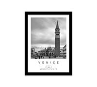 Piazza San Marco Travel Print Venice Wall art Black and white Poster A4 Print in Black frame 24.5 X 33cm (9.6x13inch)
