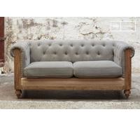 PIB 2-seater Chesterfield sofa in grey linen and cotton, shabby chic style, 82x73x165 cm, bohemian design