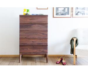 PIB 5-drawer walnut brown chest, Scandinavian style, 70x45x118 cm, elegant and functional design