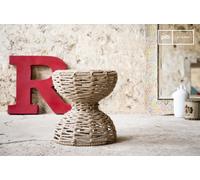 PIB Beige braided jute stool, shabby chic style, 35x35x40 cm, unique bohemian country design