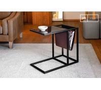 PIB Black marble magazine holder table, Scandinavian style, 60x35x57cm, walnut wood legs, vintage elegance