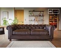 PIB Brown leather Chesterfield large sofa, 2-seater, industrial style, 227x112x74 cm, unique design and comfort