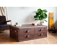 PIB Brown leather coffee table, industrial style, 113x79x44 cm, with storage, vintage suitcase design