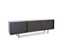 PIB Large black wood sideboard, Scandinavian style, 220x45x69 cm, original caning design