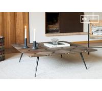 PIB Large elm coffee table in brown, Scandinavian style, 100x100x30cm, checkerboard design, slender legs