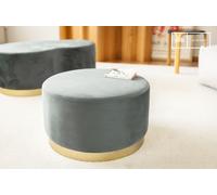 PIB Large green velvet and brass pouf, Scandinavian style, 60x60x35 cm, art deco and comfortable design