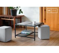 PIB Marble coffee table with poufs, Scandinavian style, 70x70x43cm, glass and marble top, nesting poufs