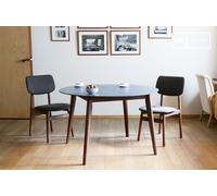 PIB Round extendable wood table, Scandinavian style, 120x120x75 cm, satin blue, lacquered top