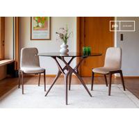 PIB Round glass table with dark solid ash for 6 people Sylvae