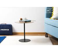 PIB Small round wooden side table, Scandinavian style, 40x40x40 cm, wood-metal contrast design