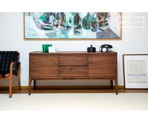 PIB Walnut brown buffet, Scandinavian style, with storage, 160x45x80 cm, elegant and practical furniture