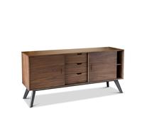 PIB Walnut buffet, Scandinavian style, 160x45x75cm, spacious storage, sleek lines, black wood legs