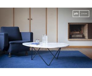 PIB White marble coffee table, Scandinavian style, 100x100x37 cm, elegant oval 1950s design