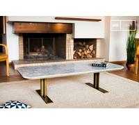 PIB White marble coffee table, Scandinavian style, 140x60x35cm, brass legs, art-deco accents