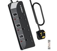 PIBEEX Extension Lead 3 Way Plug Sockets with Individual Switches Wall Mountable Power Strip 5 Meter Long Extension Cable 13A Fused UK Plug 3250W