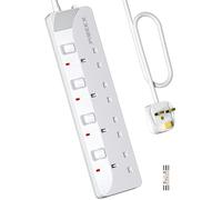 PIBEEX Extension Lead 4 Way Multi Plug Extension Sockets with Individual Switches Wall-Mounted Power Strip 5 Meter Long Extension Cord 13A Fused UK Plug 3250W