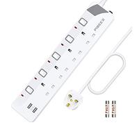 PIBEEX Extension Lead with 4 Way Plug Sockets, Wall Mountable Extension Socket with Individual Switches and 2 USB Charging Ports, 13A 3250W, 2M Extension Cord