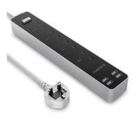 PIBEEX Extension Lead with USB, 13A Power Strip 4 Way Outlets 4 USB 5V 3.4A Child Safety Protection 1.6M Extension cord Power Adapter UK Socket for Home Office