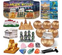 PIBEX Ancient Wonders Dig Kit Age 6+, Dig up 6 Mystery Historical Landmarks & 6 Treasure Stones, Famous World History Architecture Toy Archaeology Set, STEM History Gift for Kids -8-12