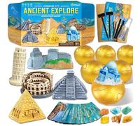 PIBEX Ancient Wonders Dig Kit, Excavate 6 Treasure Landmarks Figurines & 6 Rocks, with History Learning Cards, Wonders of the World Toy Archaeology Set, STEM Party Favor Gifts for Boys & Girls Age 6+