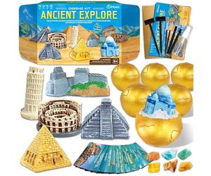 PIBEX Ancient Wonders Dig Kit, Excavate 6 Treasure Landmarks Figurines & 6 Rocks, with History Learning Cards, Wonders of the World Toy Archaeology Set, STEM Party Favor Gifts for Boys & Girls Age 6+