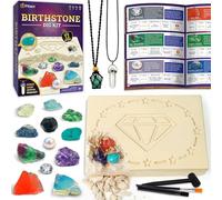 PIBEX Birthstone Dig Kit, Excavate 12 Real Gems & Crystals, DIY Gemstone Necklace & Bonus Pendant, STEM Educational Gemology Toy, Rock Geology Gifts for Boys & Girls 6-12