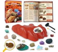 PIBEX Red Rock Fossil Dig Kit, Excavate 15+ Real Fossils & Gemstones, Meteorite & Shark Teeth, STEM Geology Archaeology Science Gifts for Kids Age 6-12