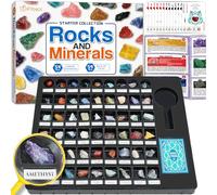 PIBEX Rock Collection Starter Kit - 54 Pcs Assorted Gemstones Age 6+, Crystals, Rocks & Minerals, with Learning Book & ID Cards, Earth Science Kit Toy, A Geology Gift for Kids & Adults ages 8+