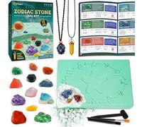 PIBEX Zodiac Stone Dig Kit, Excavate 12 Zodiac Gems & Crystals, DIY Birth Stone Necklace & Bonus Topaz Pendant, STEM Educational Geology Toy, Astrology Gifts for Kids 6-12, Tweens & Crystal Lovers